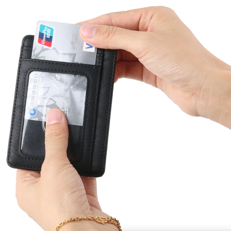 Mens Leather Slim Wallet Credit Card Holder RFID Blocking PU