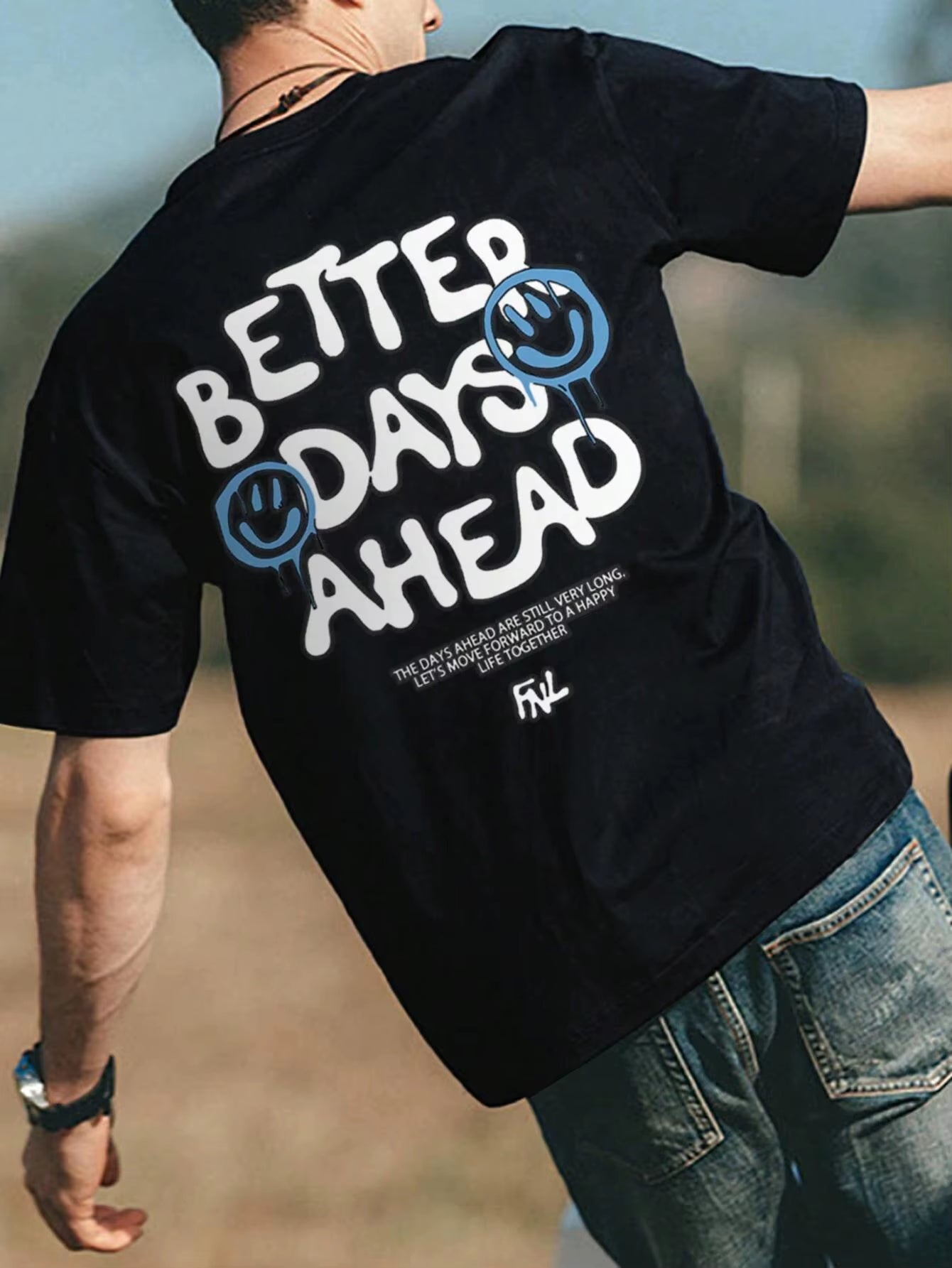Better Days Ahead Letter Graphic Men T-Shirt O-Neck Casual Oversize T-Shirt Fashion Cotton Tee Clothes Summer Loose Tshirt