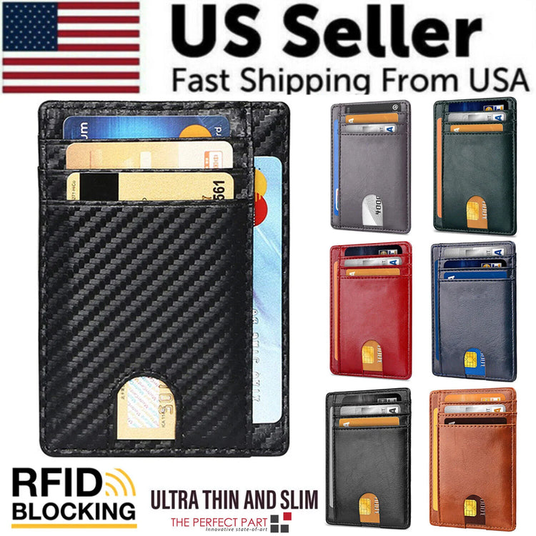 Mens Leather Slim Wallet Credit Card Holder RFID Blocking PU