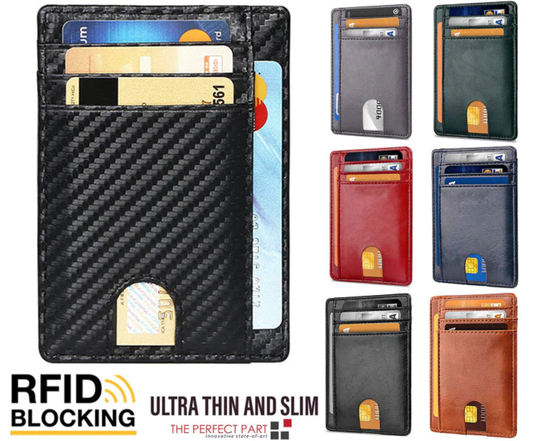 Mens Leather Slim Wallet Credit Card Holder RFID Blocking PU