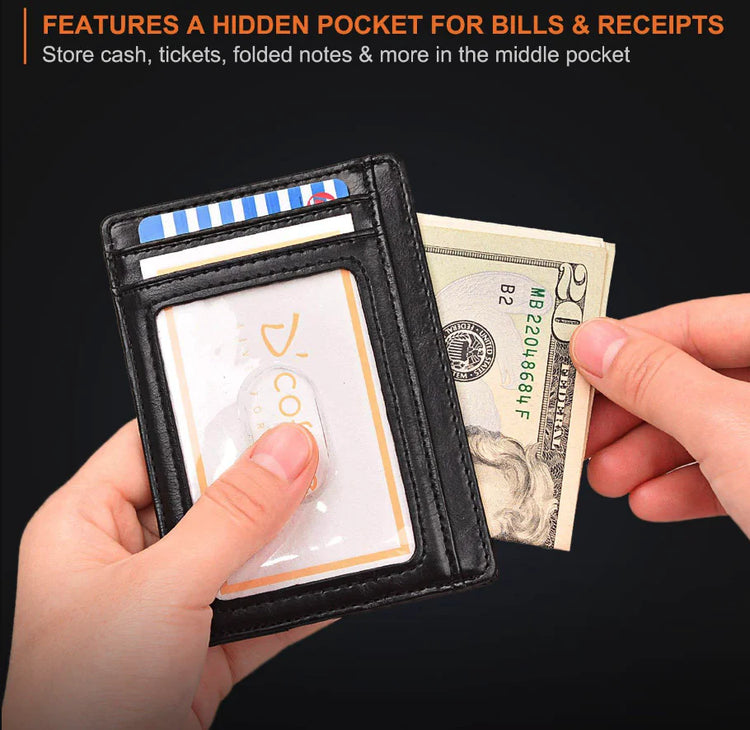 Mens Leather Slim Wallet Credit Card Holder RFID Blocking PU