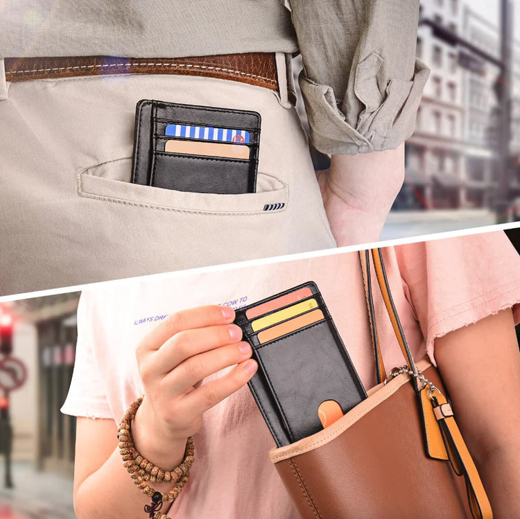 Mens Leather Slim Wallet Credit Card Holder RFID Blocking PU