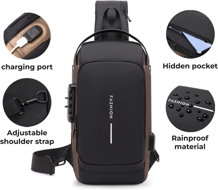 Men’s Sling Classic Crossbody Shoulder Bag With Charging Port