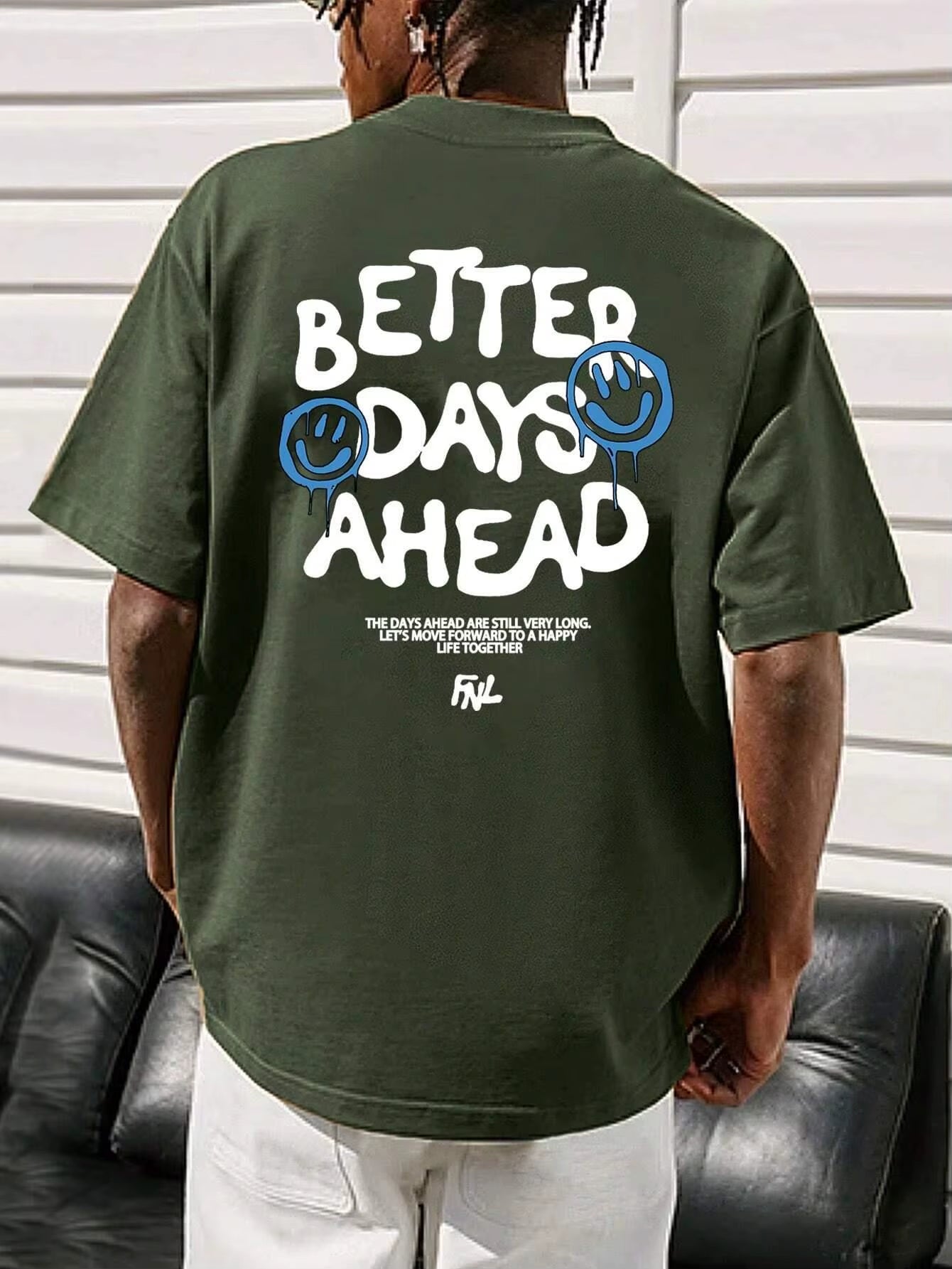 Better Days Ahead Letter Graphic Men T-Shirt O-Neck Casual Oversize T-Shirt Fashion Cotton Tee Clothes Summer Loose Tshirt