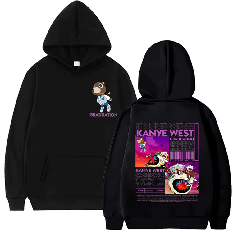 New Kanye West Graduation Bear Graphics Hoodie Men Women Long Sleeve Top Bodywarmer Sweatshirt Unisex Oversized Hood Streetwear