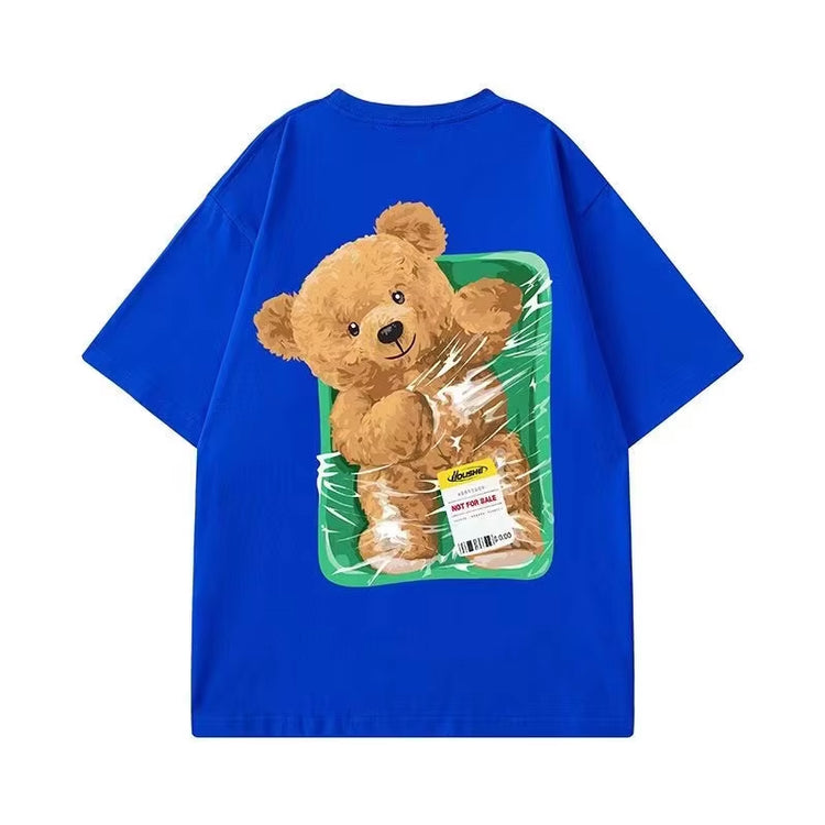 New American Retro Spoof Fun Bear Quality Printed Short-Sleeved T-Shirt Men&