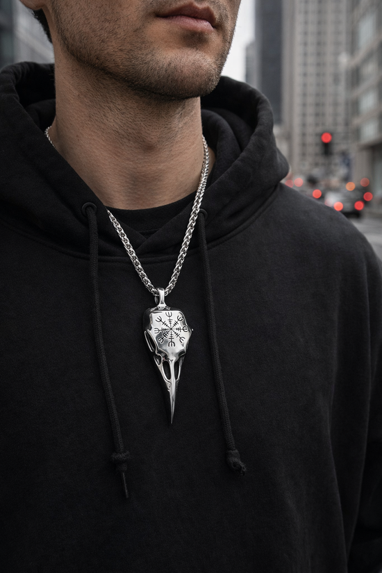 Crow Head Necklace Men&
