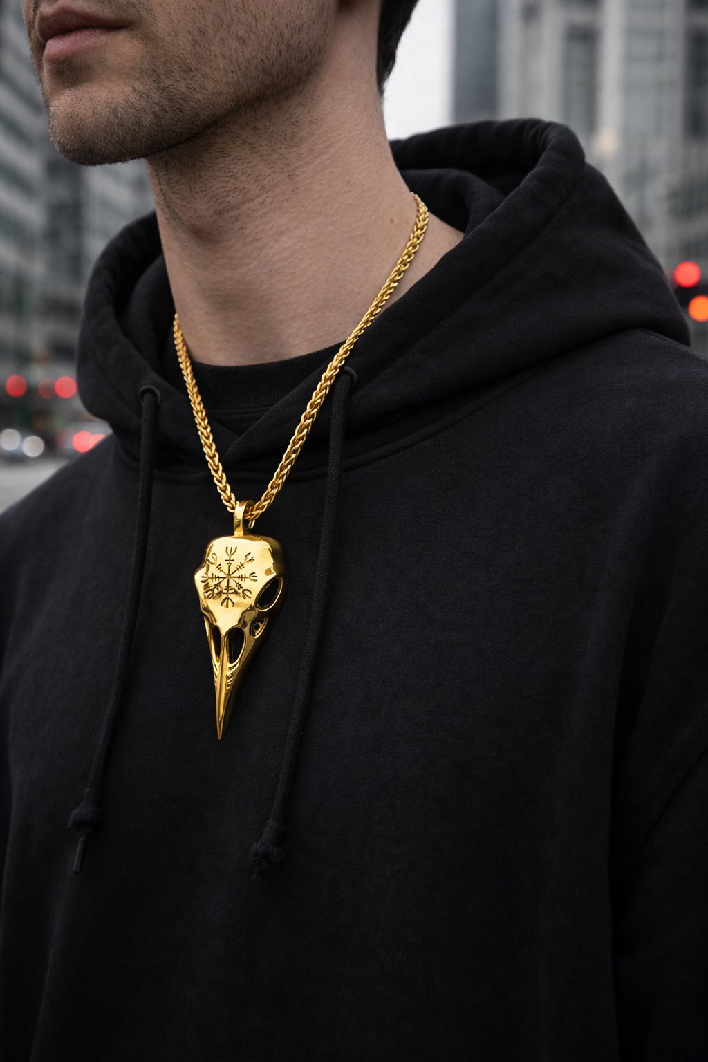 Crow Head Necklace Men&