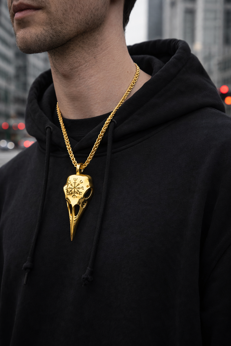 Crow Head Necklace Men&