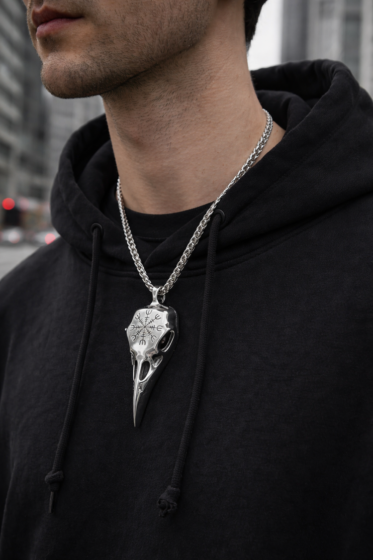 Crow Head Necklace Men&