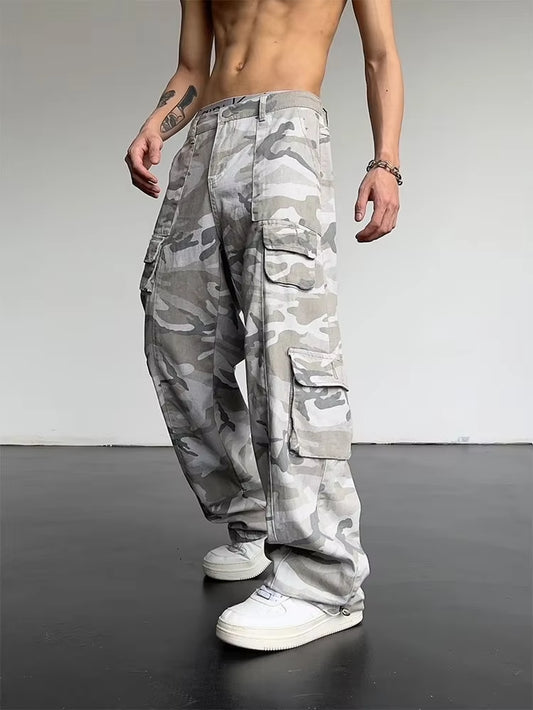 Male Trousers Camouflage Straight Men'S Cargo Pants Korean Hip Hop Aesthetic Camo Big Size Luxury Street Fashion Regular Fit