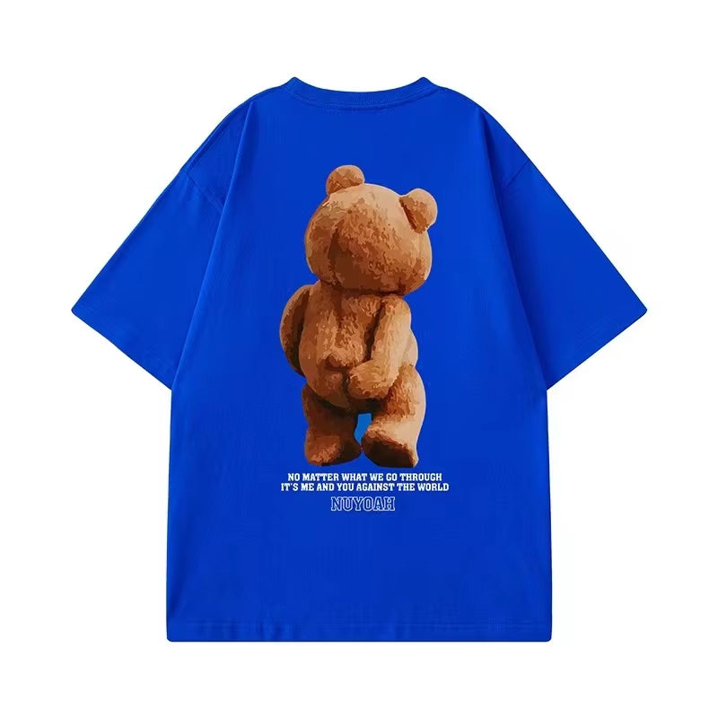 New American Retro Spoof Fun Bear Quality Printed Short-Sleeved T-Shirt Men&