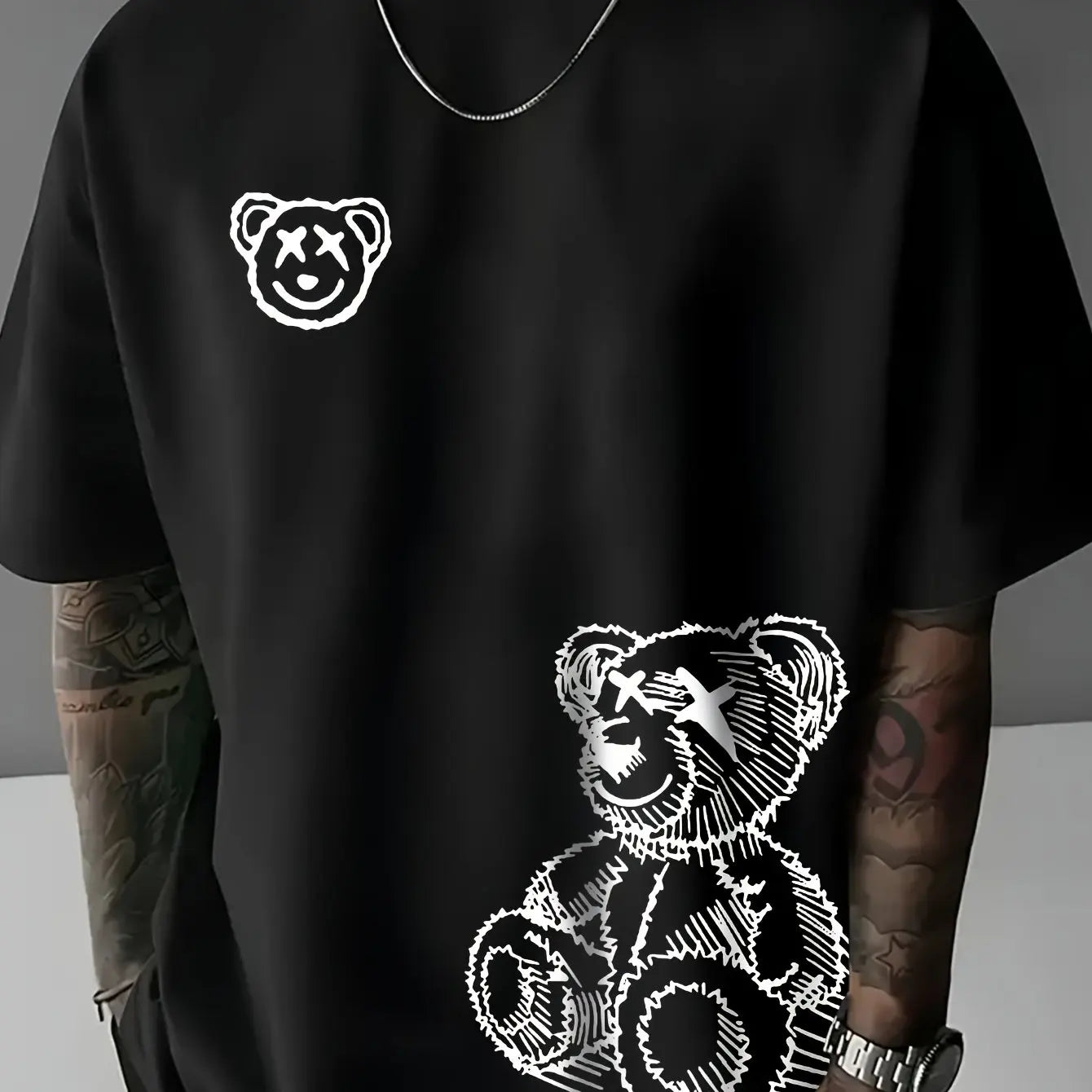 Oversized Summer Fit 100% Pure Cotton Casual Cartoon Bear Pattern T-Shirt