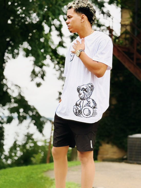 DUO: White Bear Print X Black Shorts