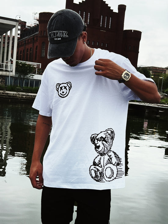 White Bear Print X Black Shorts X Black NY Hat