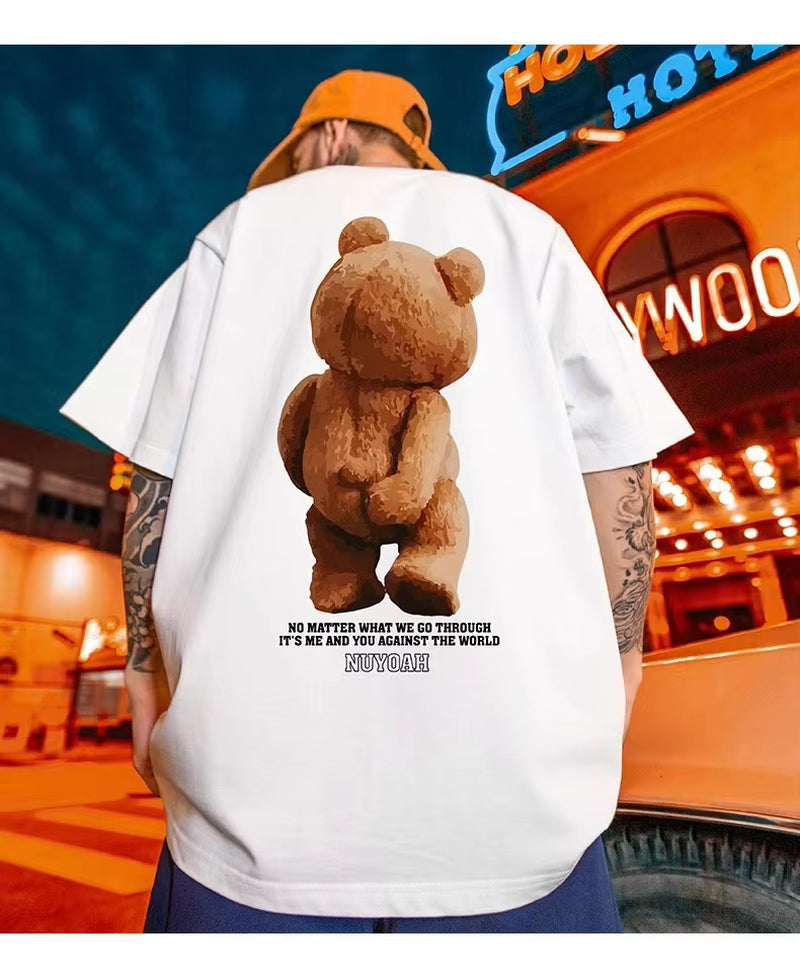 New American Retro Spoof Fun Bear Quality Printed Short-Sleeved T-Shirt Men&