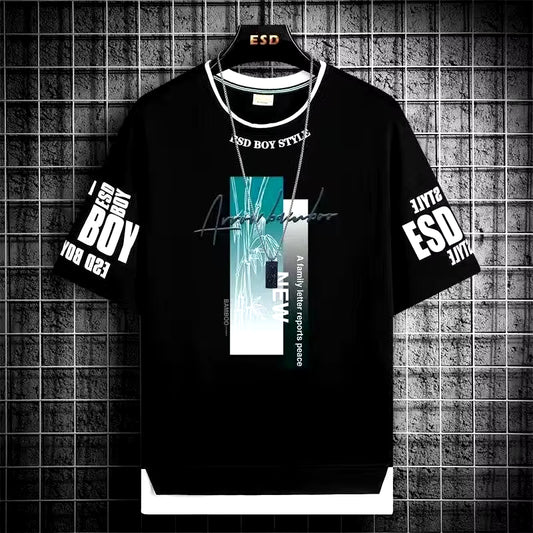 Fashion Men'S T Shirts Korean Style Streetwear Short Sleeve Print Tops Tees Men Casual Harajuku Men Clothing Graphics T Shirts