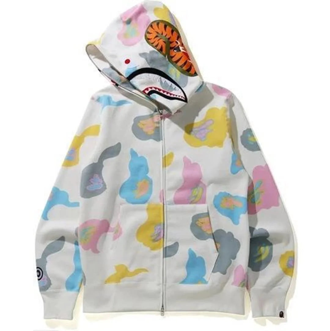 BAPE Hoodie BAPE Hooded Sweatshirt Shark Camo Hoodie Shark Mouth Jacket Full Zipper Embroidery Fun Casual Sports Hoodie for Men Women