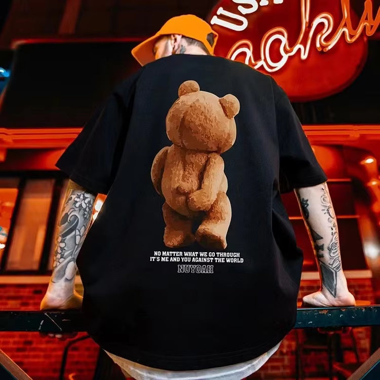 New American Retro Spoof Fun Bear Quality Printed Short-Sleeved T-Shirt Men&