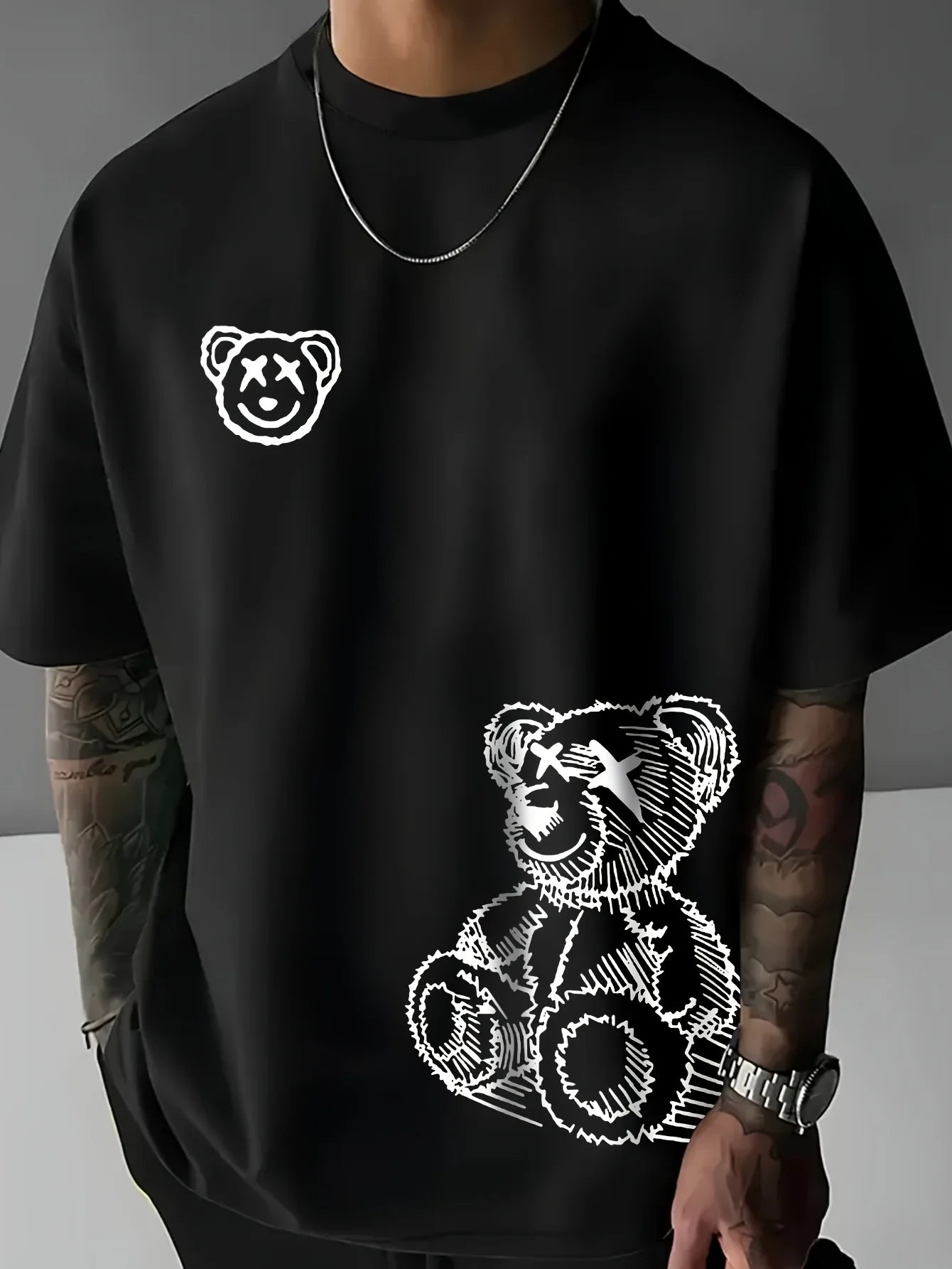Oversized Summer Fit 100% Pure Cotton Casual Cartoon Bear Pattern T-Shirt