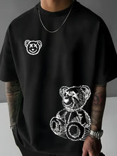 Oversized Summer Fit 100% Pure Cotton Casual Cartoon Bear Pattern T-Shirt