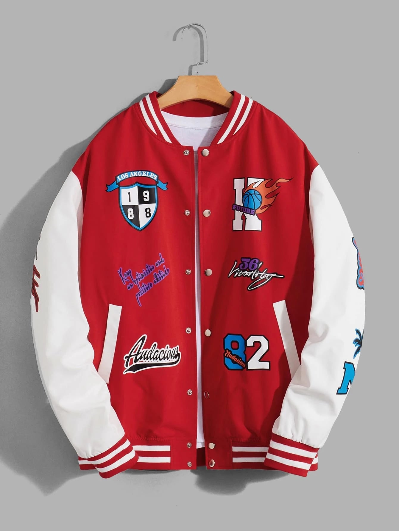 Manfinity Sporsity Men 1Pc Basketball & Letter Graphic Two Tone Varsity Jacket