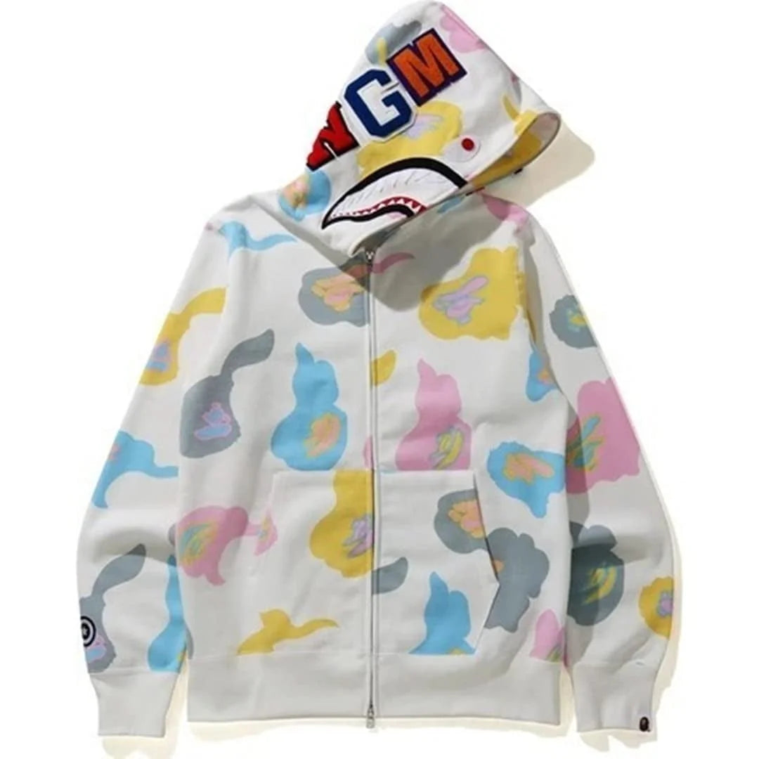 BAPE Hoodie BAPE Hooded Sweatshirt Shark Camo Hoodie Shark Mouth Jacket Full Zipper Embroidery Fun Casual Sports Hoodie for Men Women