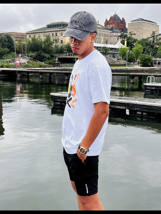 White Rabbit T-Shirt X Black Shorts X Black NY Hat