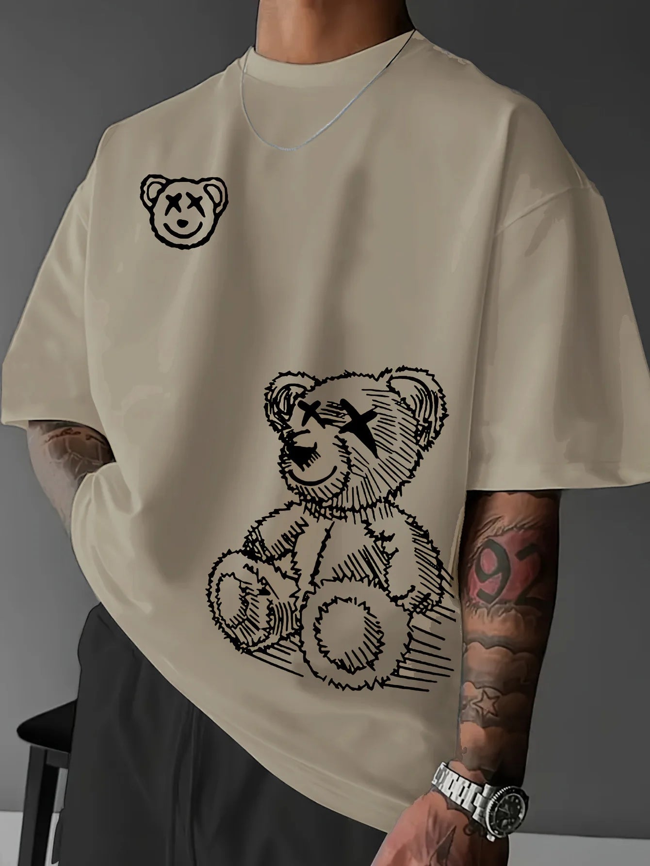 Oversized Summer Fit 100% Pure Cotton Casual Cartoon Bear Pattern T-Shirt