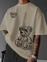 Oversized Summer Fit 100% Pure Cotton Casual Cartoon Bear Pattern T-Shirt