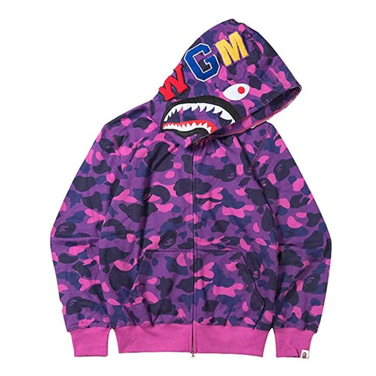 BAPE Hoodie BAPE Hooded Sweatshirt Shark Camo Hoodie Shark Mouth Jacket Full Zipper Embroidery Fun Casual Sports Hoodie for Men Women