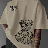 Oversized Summer Fit 100% Pure Cotton Casual Cartoon Bear Pattern T-Shirt