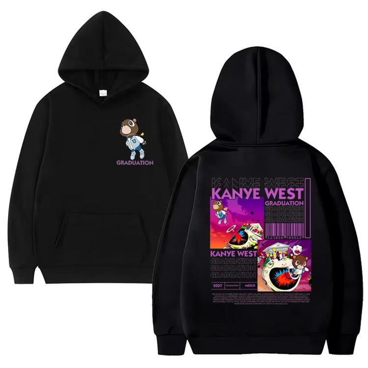 New Kanye West Graduation Bear Graphics Hoodie Men Women Long Sleeve Top Bodywarmer Sweatshirt Unisex Oversized Hood Streetwear