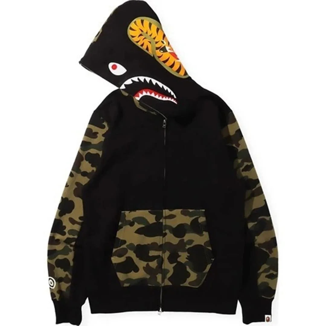 BAPE Hoodie BAPE Hooded Sweatshirt Shark Camo Hoodie Shark Mouth Jacket Full Zipper Embroidery Fun Casual Sports Hoodie for Men Women