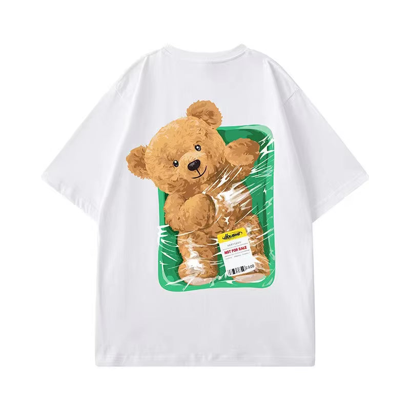 New American Retro Spoof Fun Bear Quality Printed Short-Sleeved T-Shirt Men&