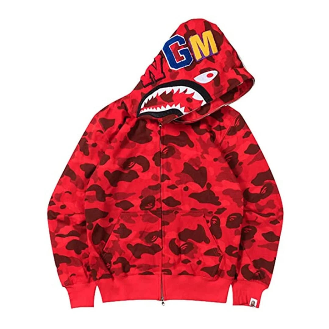 BAPE Hoodie BAPE Hooded Sweatshirt Shark Camo Hoodie Shark Mouth Jacket Full Zipper Embroidery Fun Casual Sports Hoodie for Men Women