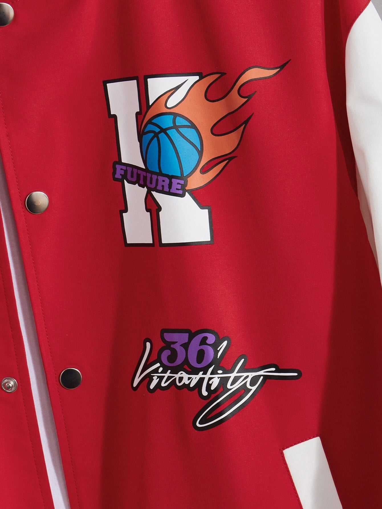 Manfinity Sporsity Men 1Pc Basketball & Letter Graphic Two Tone Varsity Jacket