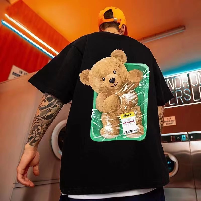 New American Retro Spoof Fun Bear Quality Printed Short-Sleeved T-Shirt Men&
