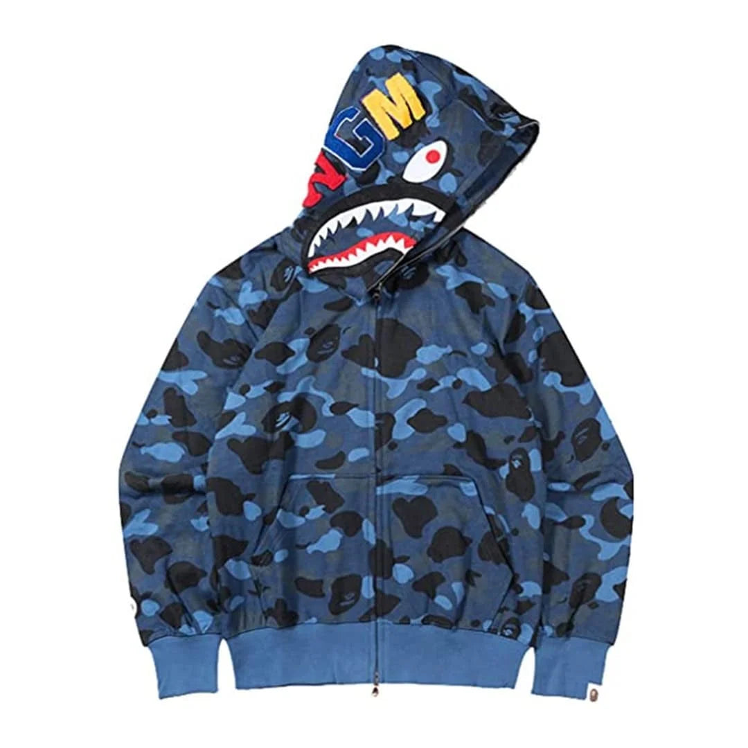 BAPE Hoodie BAPE Hooded Sweatshirt Shark Camo Hoodie Shark Mouth Jacket Full Zipper Embroidery Fun Casual Sports Hoodie for Men Women